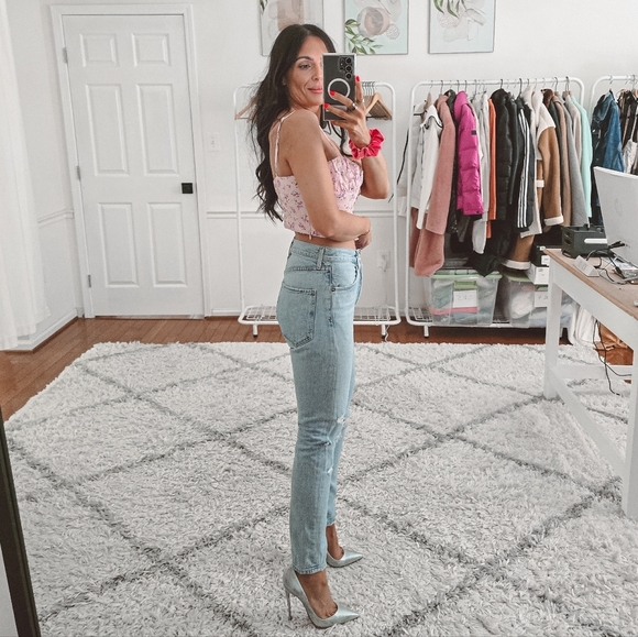 Zara pink floral sweetheart neckline cropped top nwt - Picture 2 of 9